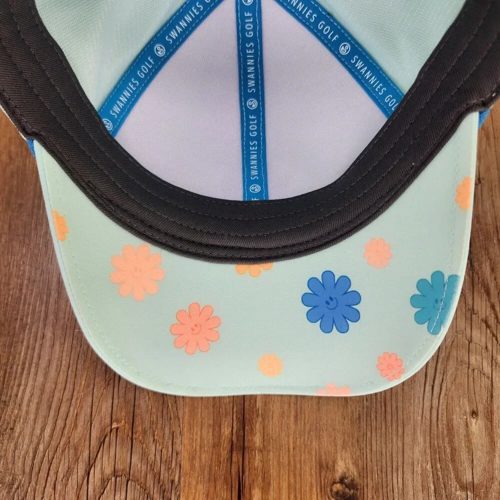 Swannies Golf Happy Flower Snapback Hat Cap Mint Green Rope Performance Sports